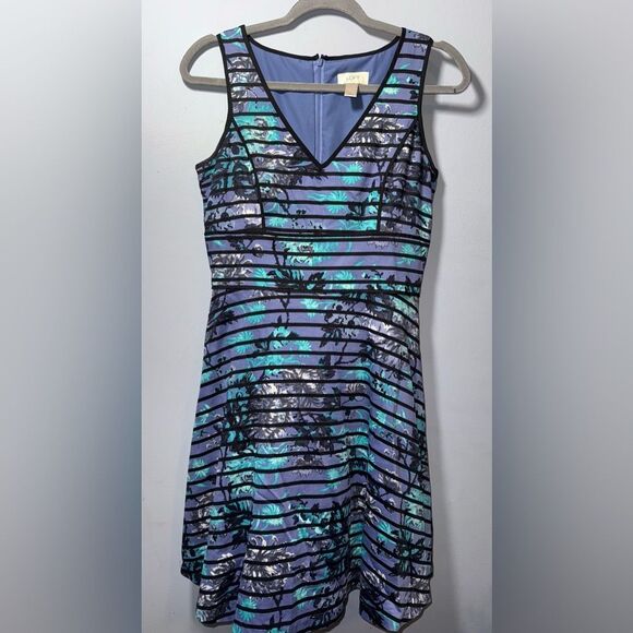 Ann Taylor LOFT Striped Floral Skater Style Dress Size 2 EUC - Picture 1 of 7